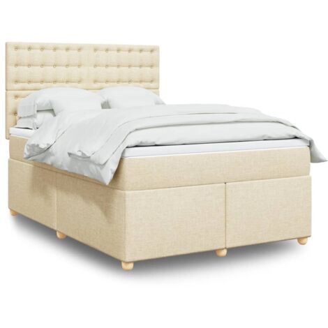 Sommier à lattes de lit avec matelas Crème 160x200 cm Tissu vidaXL