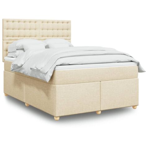 Sommier à lattes de lit avec matelas Crème 160x200 cm Tissu vidaXL