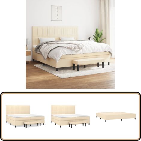 Sommier à lattes de lit avec matelas Crème 200x200 cm Tissu - Lit Plateforme - Lit Double - Matelas À Ressorts Ensachés - Têtière Ajustable - Banc Rangement