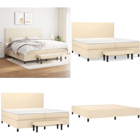 Sommier à lattes de lit avec matelas Crème 200x200 cm Tissu - Lit Plateforme - Lit Double - Matelas Ressorts Ensachés - Têtière Ajustable - Banc Rangement - Home & Living