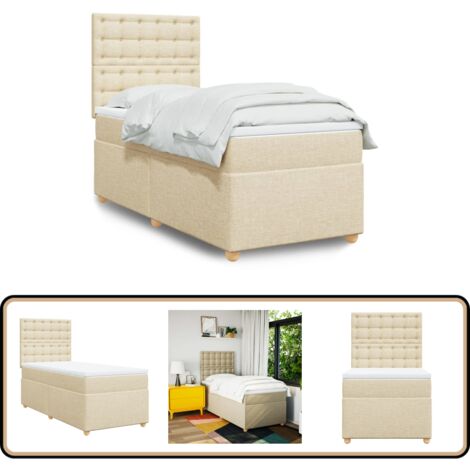 Sommier à lattes de lit avec matelas Crème 80x200 cm Tissu - Lit Double - Lit Plateforme - Matelas À Ressorts Ensachés - Literie - Chambre À Coucher