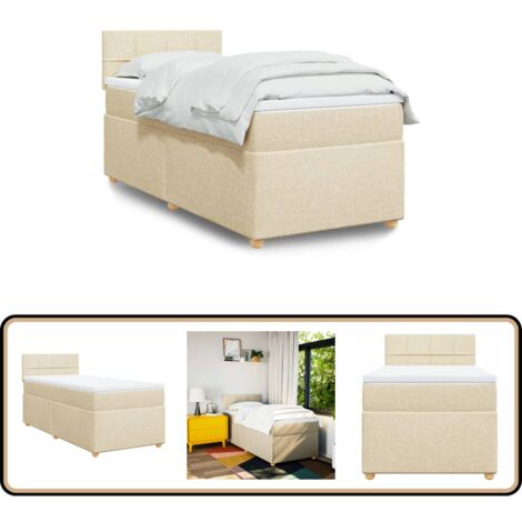 Sommier à lattes de lit avec matelas Crème 80x200 cm Tissu - Lit Double - Lit Plateforme - Matelas À Ressorts Ensachés - Literie - Chambre À Coucher