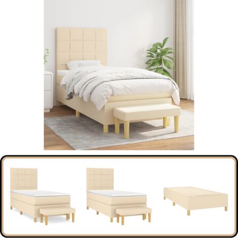 Sommier à lattes de lit avec matelas Crème 80x200 cm Tissu - Lit Plateforme - Lit Double - Literie - Matelas À Ressorts Ensachés - Têtière Ajustable