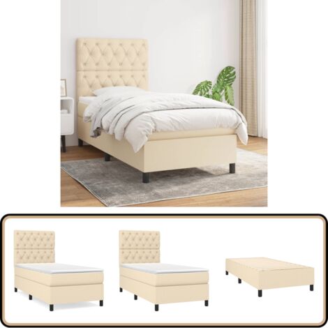 Sommier à lattes de lit avec matelas Crème 80x200 cm Tissu - Lit Plateforme - Lit Double - Matelas À Ressorts Ensachés - Têtière Ajustable - Literie