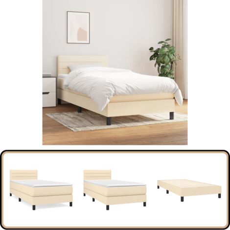 Sommier à lattes de lit avec matelas Crème 90x200 cm Tissu - Lit Plateforme - Lit Double - Matelas À Ressorts Ensachés - Literie - Chambre À Coucher