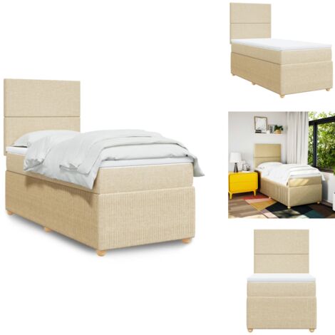 Sommier à lattes de lit avec matelas Crème 90x200 cm Tissu - Sommier À Lattes De Lit - Sommiers À Lattes De Lit - Lit - Meuble De Chambre À Coucher