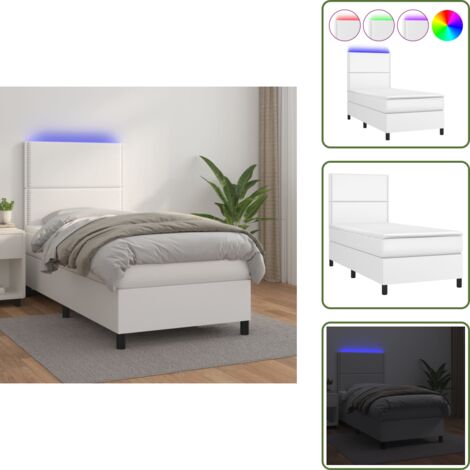 Sommier à lattes de lit avec matelas et LED Blanc 100x200 cm - Lit Plateforme - Lit Design - Lit Moderne - Lit Capitonné - Sommier Tapissier