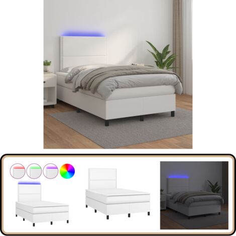 Sommier à lattes de lit avec matelas et LED Blanc 120x200 cm - Lit Plateforme - Lit Design - Lit Moderne - Lit Capitonné - Sommier Tapissier