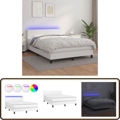 Sommier à lattes de lit avec matelas et LED Blanc 140x200 cm - Lit Plateforme - Lit Design - Lit Moderne - Lit Capitonné - Lit Avec Rangement