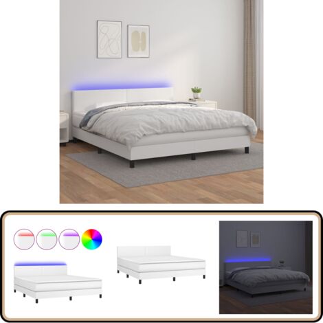 Sommier à lattes de lit avec matelas et LED Blanc 160x200 cm - Lit Plateforme - Lit Design - Lit Moderne - Lit Capitonné - Lit Avec Rangement