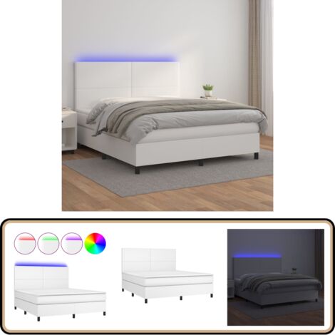 Sommier à lattes de lit avec matelas et LED Blanc 160x200 cm - Lit Plateforme - Lit Design - Lit Moderne - Lit Capitonné - Lit Avec Rangement