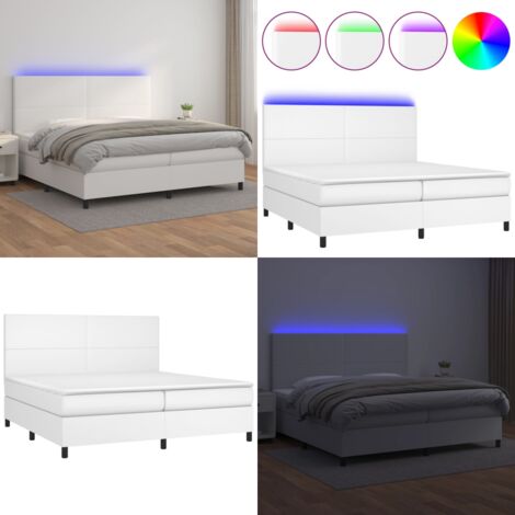 Sommier à lattes de lit avec matelas et LED Blanc 200x200 cm - Lit Plateforme - Lit Design - Lit Moderne - Lit Capitonné - Lit Avec Rangement - Home & Living