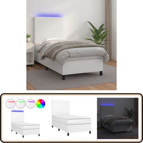 Sommier à lattes de lit avec matelas et LED Blanc 90x200 cm - Lit Plateforme - Lit Design - Lit Moderne - Lit Capitonné - Lit Avec Rangement