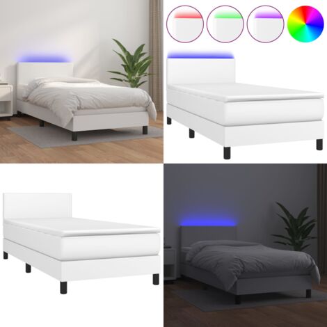 Sommier à lattes de lit avec matelas et LED Blanc 90x200cm - Lit Plateforme - Lit Design - Lit Moderne - Lit Capitonné - Lit Avec Rangement - Home & Living