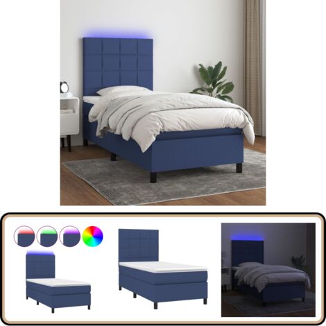 Sommier à lattes de lit avec matelas et LED Bleu 80x200cm Tissu - Sommier Tapissier - Lit Avec Led - Matelas À Ressorts Ensachés - Tête De Lit Ajustable - Éclairage LED
