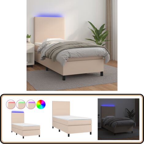 Sommier à lattes de lit avec matelas et LED Cappuccino 90x200cm - Lit Capitonné - Lit Design - Lit Moderne - Lit Avec Rangement - Tête De Lit Ajustable