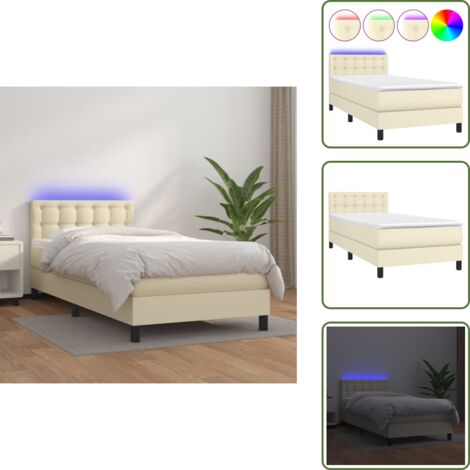 Sommier à lattes de lit avec matelas et LED Crème 100x200 cm - Lit Plateforme - Lit Design - Lit Moderne - Lit Capitonné - Lit Avec Rangement