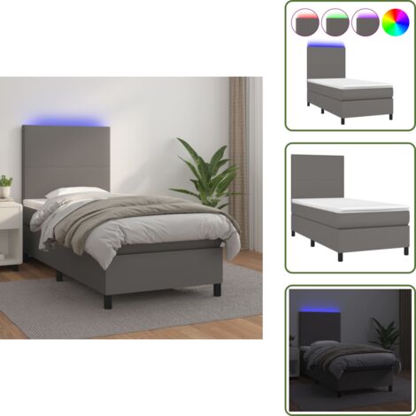 Sommier à lattes de lit avec matelas et LED Gris 100x200 cm - Lit Plateforme - Lit Capitonné - Lit Design - Lit Moderne - Lit Double