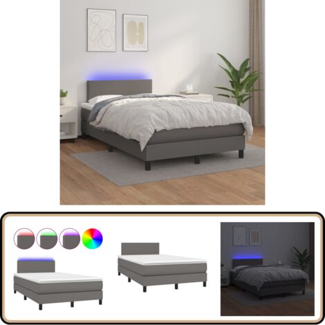 Sommier à lattes de lit avec matelas et LED Gris 120x200 cm - Lit Plateforme - Lit Design - Lit Moderne - Lit Capitonné - Lit Avec Rangement