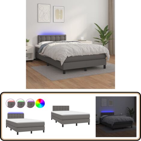 Sommier à lattes de lit avec matelas et LED Gris 120x200 cm - Lit Plateforme - Lit Design - Lit Moderne - Lit Capitonné - Lit Avec Rangement