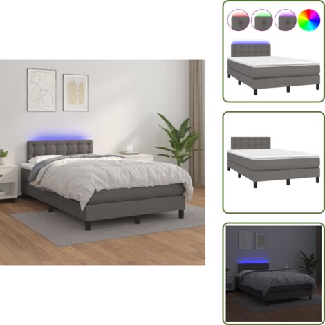 Sommier à lattes de lit avec matelas et LED Gris 120x200 cm - Lit Plateforme - Lit Design - Lit Moderne - Lit Capitonné - Lit Avec Rangement