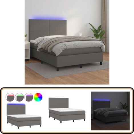 Sommier à lattes de lit avec matelas et LED Gris 140x190 cm - Lit Plateforme - Lit Capitonné - Lit Design - Lit Moderne - Lit Double