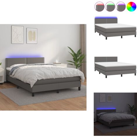 Sommier à lattes de lit avec matelas et LED Gris 140x200 cm - Lit Plateforme - Lit Design - Lit Moderne - Lit Capitonné - Lit Avec Rangement