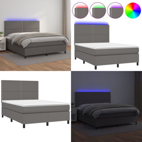 Sommier à lattes de lit avec matelas et LED Gris 140x200 cm - Lit Plateforme - Lit Design - Lit Moderne - Lit Capitonné - Lit Avec Rangement - Home & Living