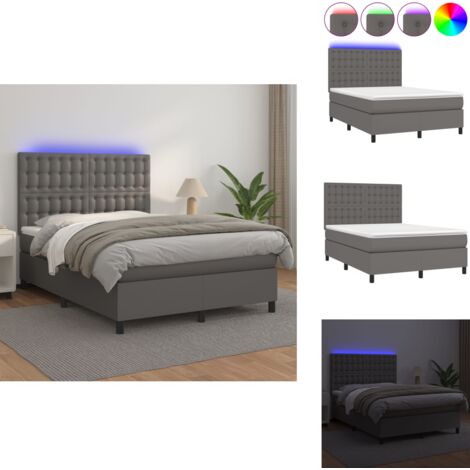 Sommier à lattes de lit avec matelas et LED Gris 140x200 cm - Lit Plateforme - Lit Design - Lit Moderne - Lit Capitonné - Sommier Tapissier
