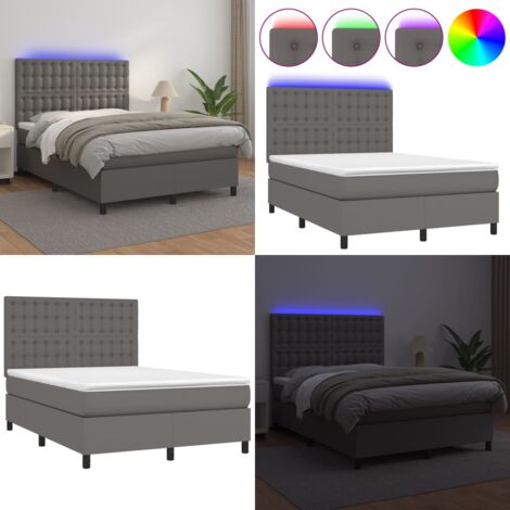 Sommier à lattes de lit avec matelas et LED Gris 140x200 cm - Lit Plateforme - Lit Design - Lit Moderne - Lit Capitonné - Sommier Tapissier - Home & Living