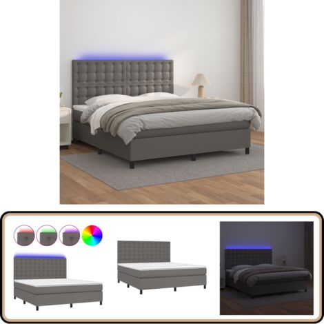 Sommier à lattes de lit avec matelas et LED Gris 160x200 cm - Lit Plateforme - Lit Design - Lit Moderne - Lit Capitonné - Lit Avec Rangement