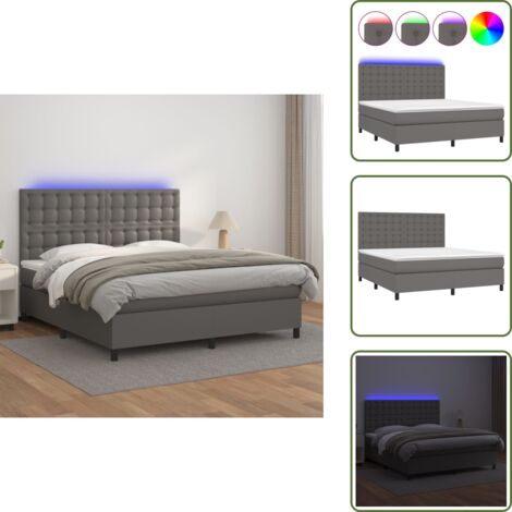 Sommier à lattes de lit avec matelas et LED Gris 160x200 cm - Lit Plateforme - Lit Design - Lit Moderne - Lit Capitonné - Lit Avec Rangement