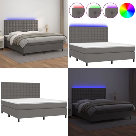 Sommier à lattes de lit avec matelas et LED Gris 180x200 cm - Lit Plateforme - Lit Design - Lit Moderne - Lit Capitonné - Lit Avec Rangement - Home & Living