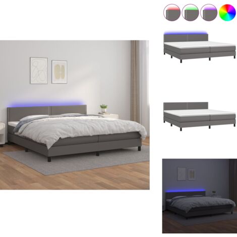 Sommier à lattes de lit avec matelas et LED Gris 200x200 cm - Lit Plateforme - Lit Design - Lit Moderne - Lit Capitonné - Lit Avec Rangement