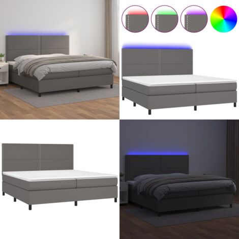 Sommier à lattes de lit avec matelas et LED Gris 200x200 cm - Lit Plateforme - Lit Design - Lit Moderne - Lit Capitonné - Lit Avec Rangement - Home & Living