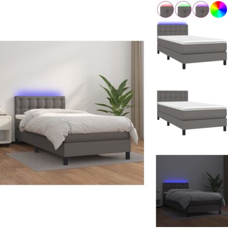 Sommier à lattes de lit avec matelas et LED Gris 90x190 cm - Lit Plateforme - Lit Design - Lit Moderne - Lit Capitonné - Lit Avec Rangement