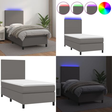 Sommier à lattes de lit avec matelas et LED Gris 90x190 cm - Lit Plateforme - Lit Design - Lit Moderne - Lit Capitonné - Lit Avec Rangement - Home & Living