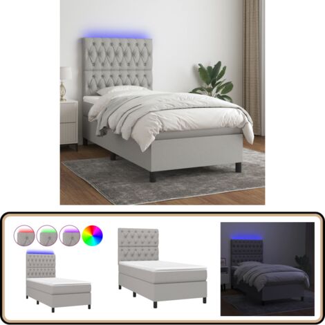 Sommier à lattes de lit avec matelas et LED Gris clair 80x200cm - Sommier Tapissier - Lit Plateforme - Lit Avec Led - Matelas À Ressorts Ensachés - Têted Lit Ajustable