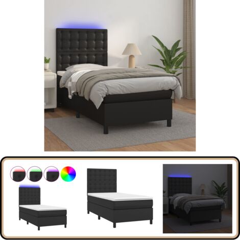 Sommier à lattes de lit avec matelas et LED Noir 100x200 cm - Lit Plateforme - Lit Design - Lit Moderne - Lit Capitonné - Sommier Tapissier