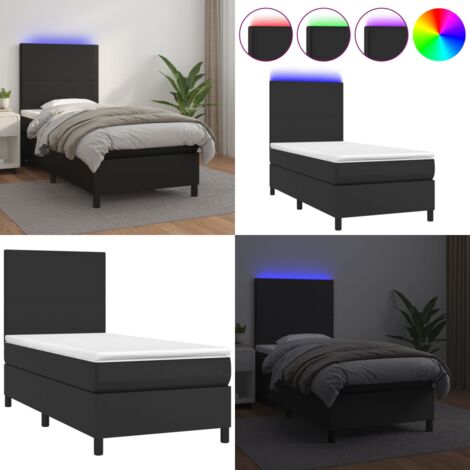 Sommier à lattes de lit avec matelas et LED Noir 100x200 cm - Lit Plateforme - Lit Design - Lit Moderne - Lit Capitonné - Sommier Tapissier - Home & Living