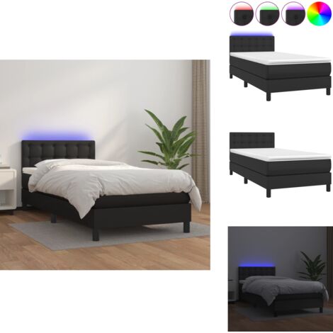 Sommier à lattes de lit avec matelas et LED Noir 100x200cm - Lit Plateforme - Lit Design - Lit Moderne - Lit Capitonné - Lit Avec Rangement