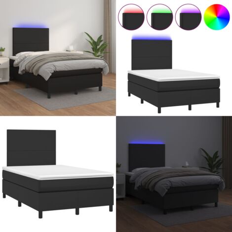 Sommier à lattes de lit avec matelas et LED Noir 120x200 cm - Lit Plateforme - Lit Design - Lit Moderne - Lit Capitonné - Sommier Tapissier - Home & Living