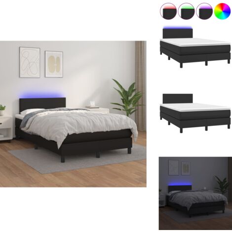 Sommier à lattes de lit avec matelas et LED Noir 120x200cm - Lit Plateforme - Lit Design - Lit Moderne - Lit Capitonné - Lit Avec Rangement