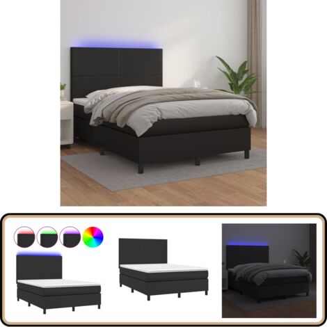 Sommier à lattes de lit avec matelas et LED Noir 140x200 cm - Lit Plateforme - Lit Design - Lit Moderne - Lit Capitonné - Lit Avec Rangement