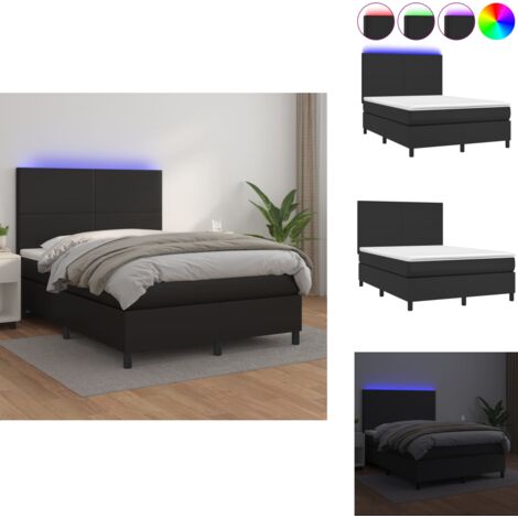 Sommier à lattes de lit avec matelas et LED Noir 140x200 cm - Lit Plateforme - Lit Design - Lit Moderne - Lit Capitonné - Lit Avec Rangement