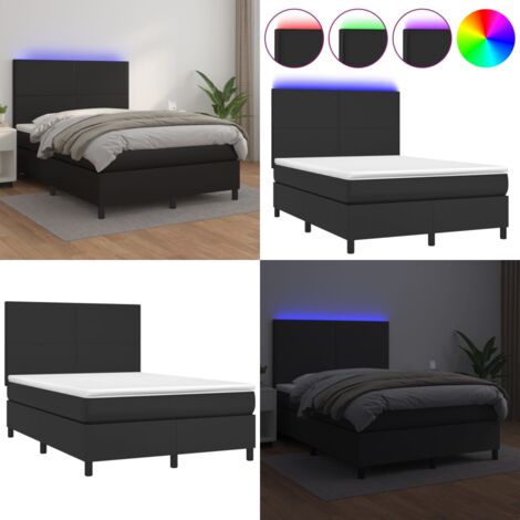 Sommier à lattes de lit avec matelas et LED Noir 140x200 cm - Lit Plateforme - Lit Design - Lit Moderne - Lit Capitonné - Lit Avec Rangement - Home & Living