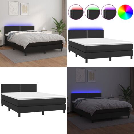 Sommier à lattes de lit avec matelas et LED Noir 140x200cm - Lit Plateforme - Lit Design - Lit Moderne - Lit Capitonné - Sommier Tapissier - Home & Living