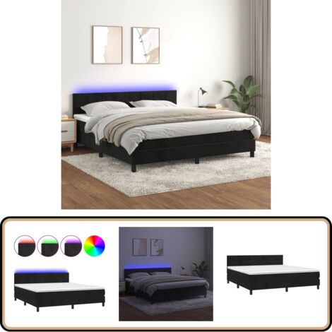 Sommier à lattes de lit avec matelas et LED Noir 160x200 cm - Lit Plateforme - Lit Design - Lit Capitonné - Lit Velours - Lit Avec Éclairage Led