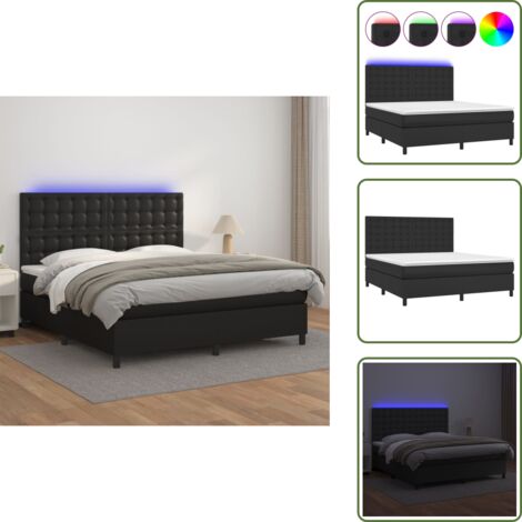 Sommier à lattes de lit avec matelas et LED Noir 160x200 cm - Lit Plateforme - Lit Design - Lit Moderne - Lit Capitonné - Lit Avec Rangement