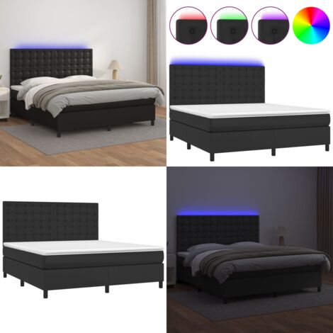 Sommier à lattes de lit avec matelas et LED Noir 160x200 cm - Lit Plateforme - Lit Design - Lit Moderne - Lit Capitonné - Lit Avec Rangement - Home & Living